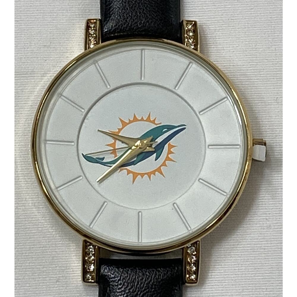 New Women's Miami Dolphins Lunar Style Sparo Sports Watch Black Leather Band